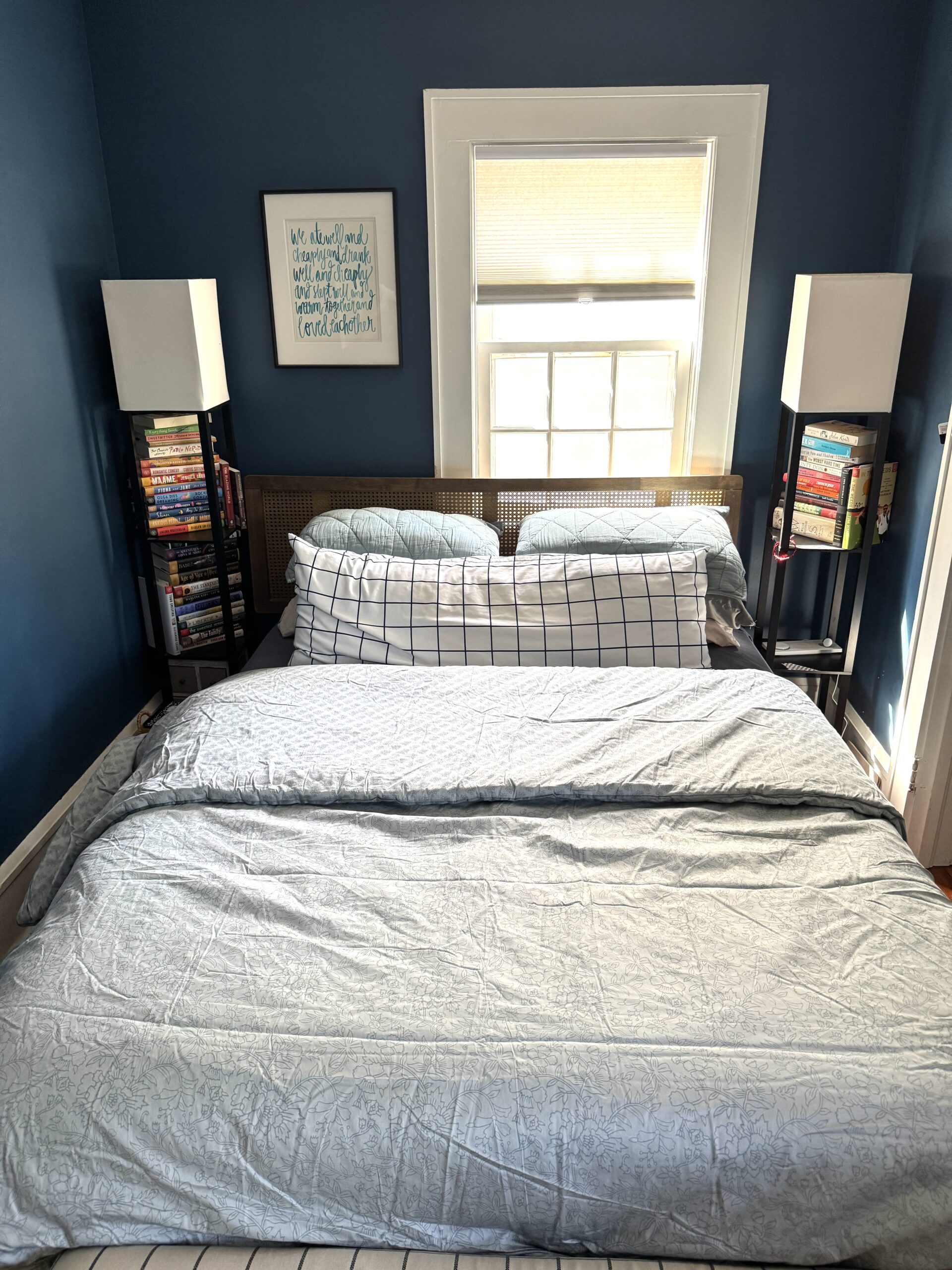 A Boll & Branch comforter on a bed. 