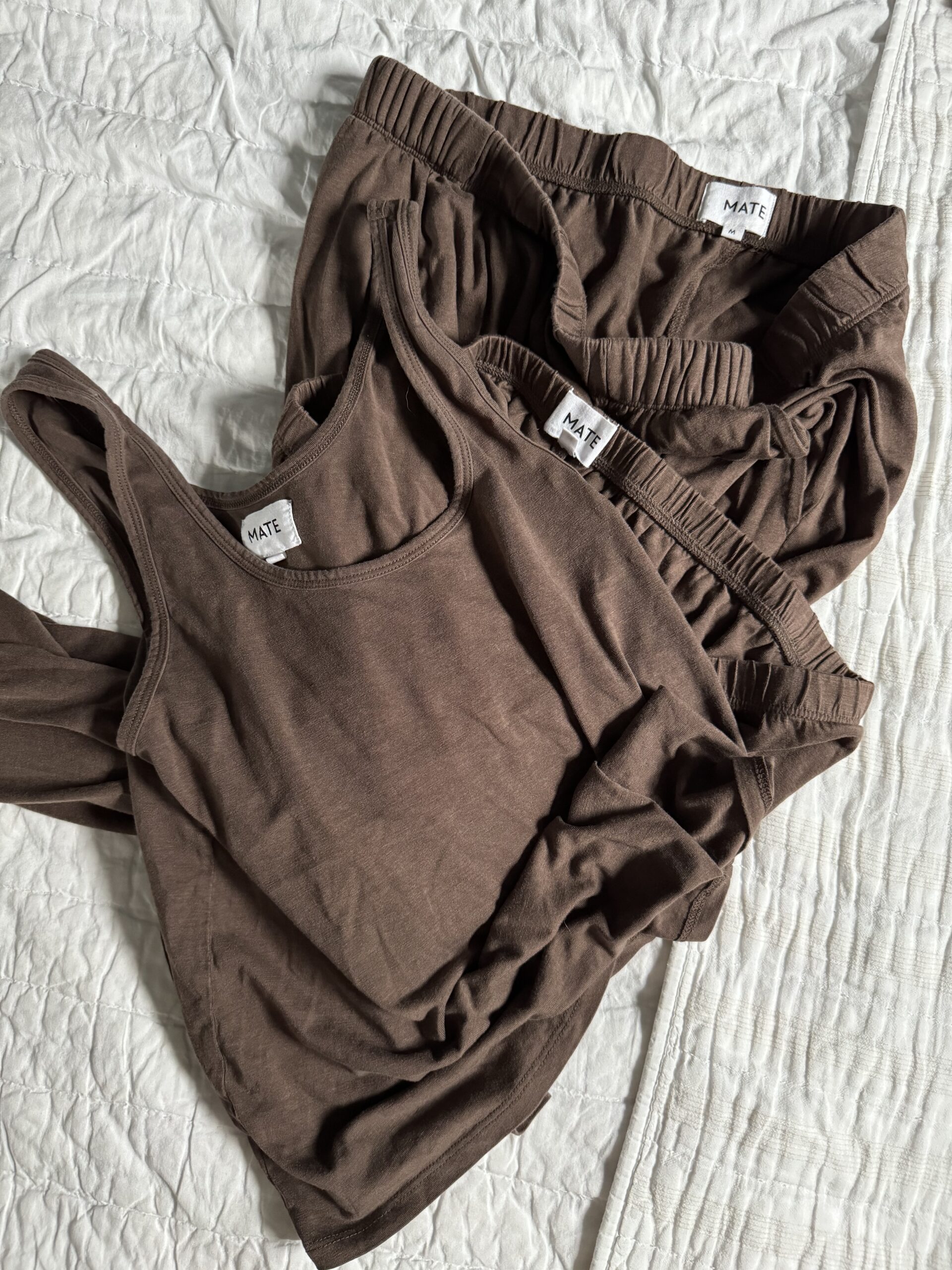 Close up of Mate the Label pajamas. 