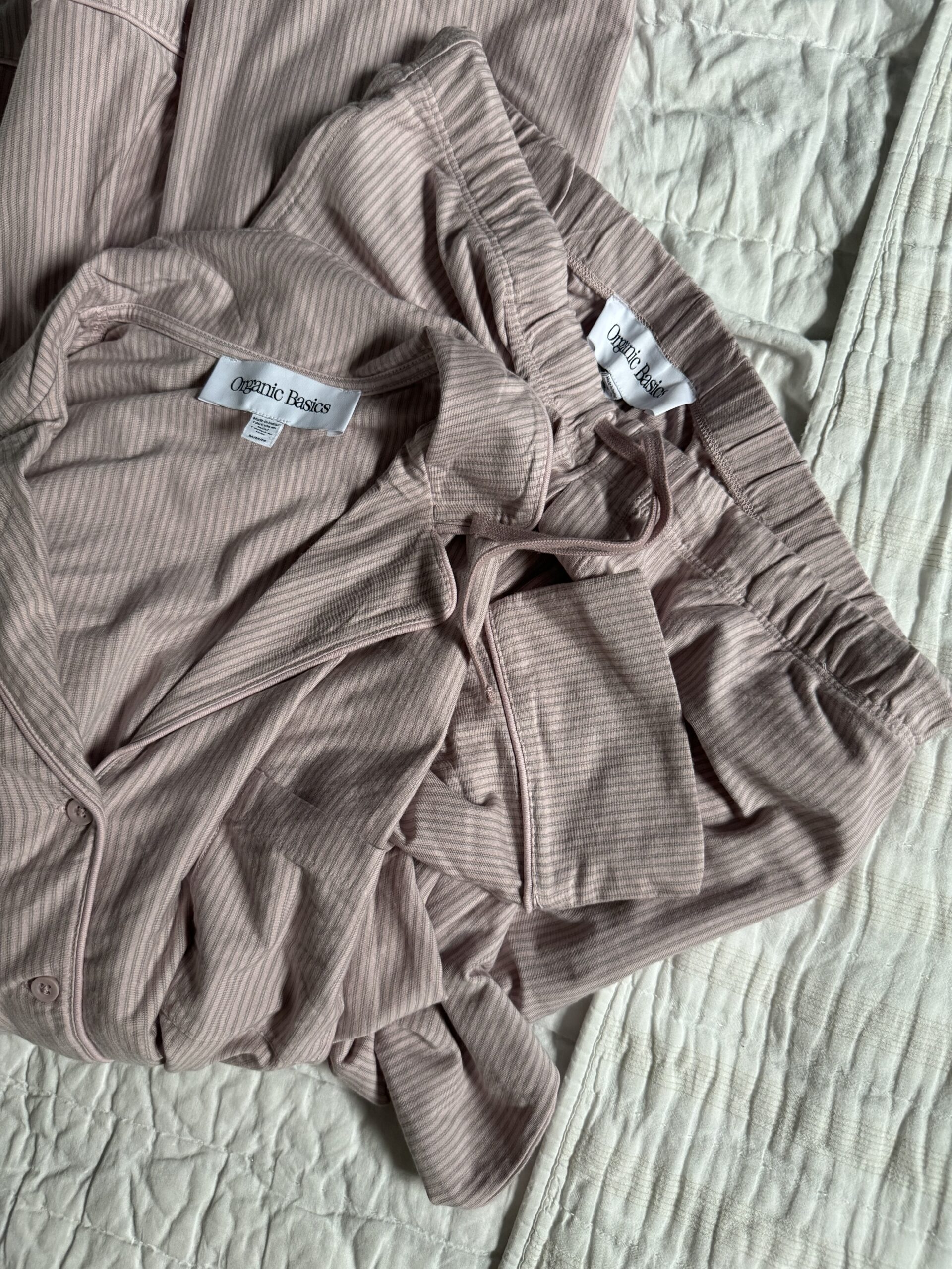 Close up of Organic Basics pajamas. 